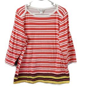 Christopher & Banks Woman's Blouse Size LARGE, Pullover, Striped, 3/4 Sleeve
